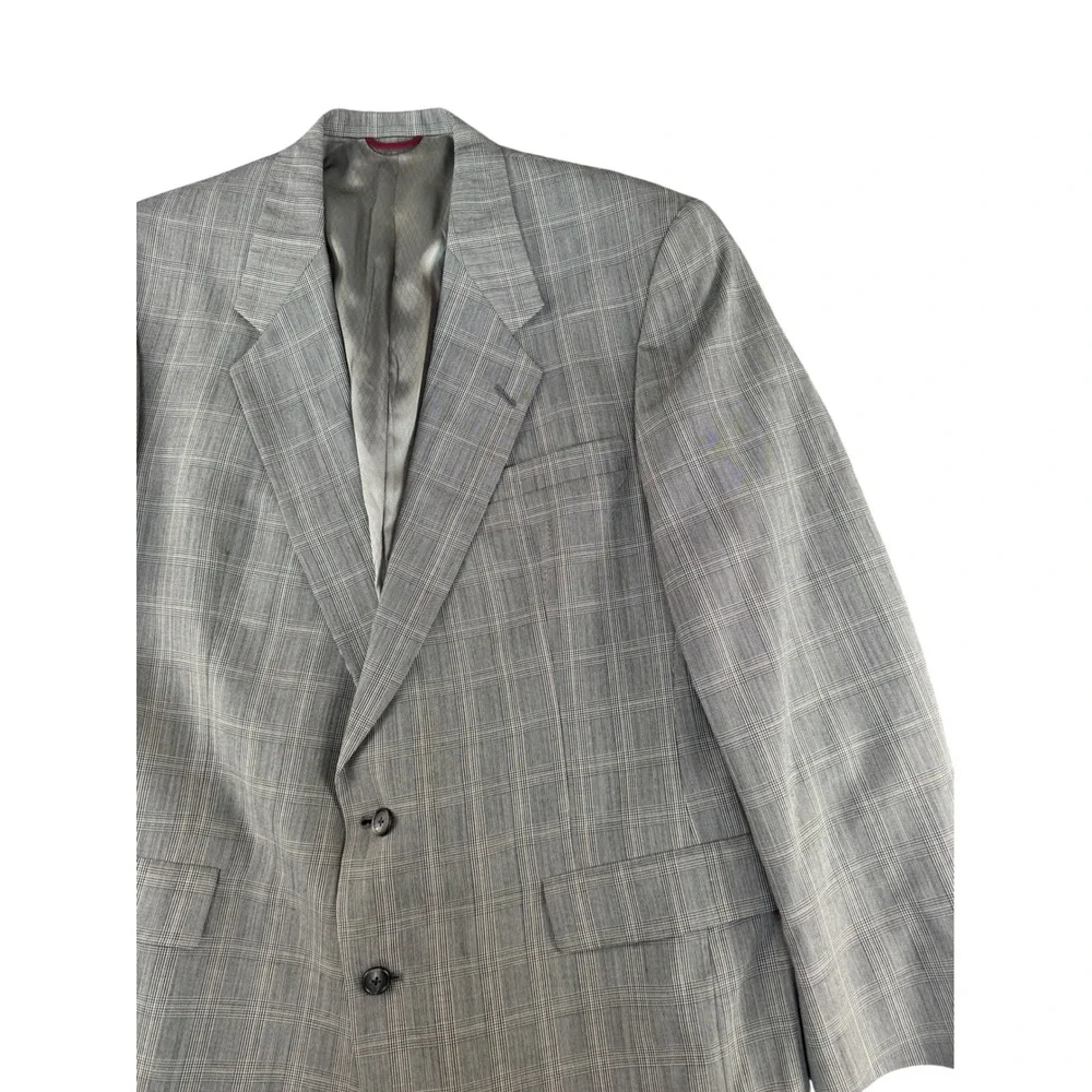 Hart Schaffner Marx Viracle Blazer Grey Glen Plaid Sport Coat 46LMen Suit Jacket